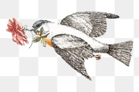 Png bird carrying flower sticker, Johan Teyler's art, remixed by rawpixel, transparent background