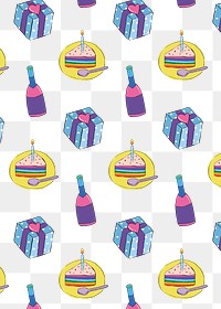 Png birthday party pattern sticker, colorful doodle, transparent background