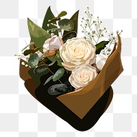 Png white rose bouquet sticker, aesthetic illustration, transparent background