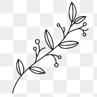 Png Botanical sticker line art, leaves, transparent background