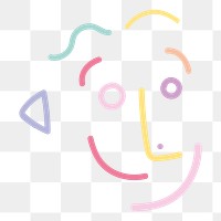 Png colourful face doodle sticker, transparent background