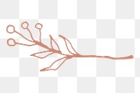 Leaf png floral sticker, brown line art collage element, transparent background