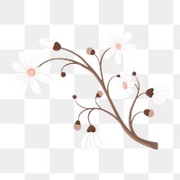 Aesthetic flower png sticker, brown design, transparent background