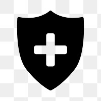 Png medical shield icon sticker, black design, transparent background