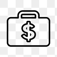 Png money briefcase icon sticker, black design, transparent background