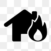 House fire png icon sticker, black design, transparent background