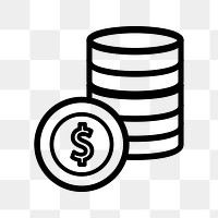 Coin stack png icon sticker, black design, transparent background