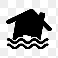 Flooded house png icon sticker, black design, transparent background