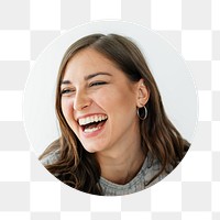 Smiling woman png sticker, circle profile, transparent background