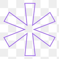 Purple asterisk png sticker, thin line, transparent background