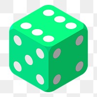 Green dice png sticker illustration, transparent background. Free public domain CC0 image.