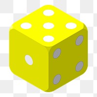 Yellow dice png sticker illustration, transparent background. Free public domain CC0 image.