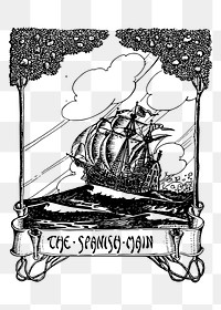 Vintage ship png illustration, transparent background. 
