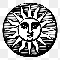 Vintage sun png  illustration, transparent background. Free public domain CC0 image.