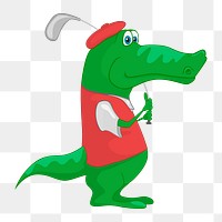 Crocodile alligator golfer cartoon png illustration, transparent background. Free public domain CC0 image.