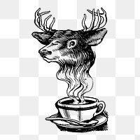 Deer coffee png  illustration, transparent background. Free public domain CC0 image.