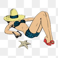 Woman on the beach png sticker, transparent background. Free public domain CC0 image.