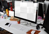 Computer screen png mockup, desk setup, transparent design