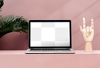 Laptop screen png mockup, pink tropical, transparent design