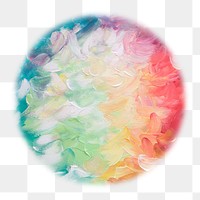 Colorful abstract png painting badge sticker, art photo in soft edge circle, transparent background