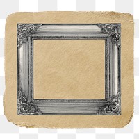 Silver picture png frame sticker, ripped paper on transparent background