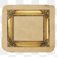 Gold picture png frame  sticker, ripped paper on transparent background