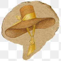 Yellow beach hat png sticker, ripped paper on transparent background 