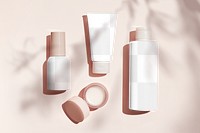 Beauty products png mockup set, editable skincare bottle, transparent design