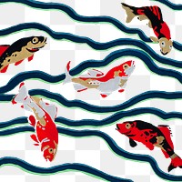 Carp fish png vintage pattern, E. A. S&eacute;guy Art Nouveau transparent background, remixed by rawpixel