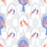 Vintage peacock png pattern, E. A. Séguy Art Nouveau transparent background, remixed by rawpixel