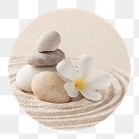 Zen stones png badge sticker, wellness photo, transparent background