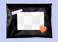 Label png mockup, shipping bag transparent design