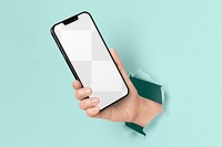 Phone screen png mockup, ripped paper, transparent design