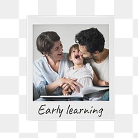 Happy family png sticker, early learning concept instant film image, transparent background