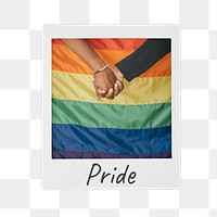 Pride png instant photo, LGBTQ couple holding hands image on transparent background