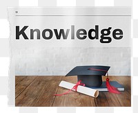 Knowledge png newspaper, graduation cap, scroll image on transparent background