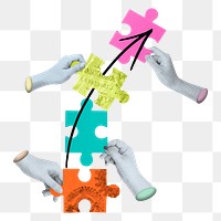 Hands holding puzzle png sticker, transparent background