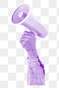 Hand holding megaphone png sticker, transparent background