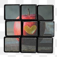 Puzzle cube png sticker, apple design, transparent background