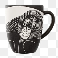 Monkey coffee mug png sticker, transparent background