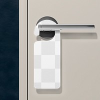 Door hanger png mockup, 3D hotel room, transparent design