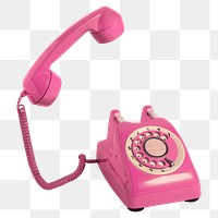 Retro rotary phone png sticker, pink device, transparent background