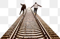 Train tracks png border, couple journey, transparent background