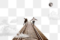 Png railway in sky border, surreal remixed media, transparent background