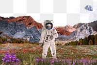 Astronaut in nature png border, remixed media, transparent background