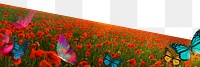 Png red flower field border, transparent background