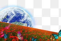 Png flower field & earth border, remixed media, transparent background