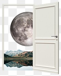 Png door to universe collage art, moon remixed media, transparent background