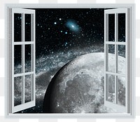 Png window to space sticker, surreal remixed media, transparent background