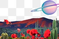 Png surreal landscape border, Saturn, remixed media, transparent background